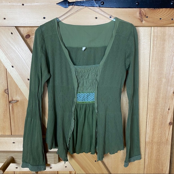 Anthropologie Tops - anthro | tiny olive green long sleeve peasant top